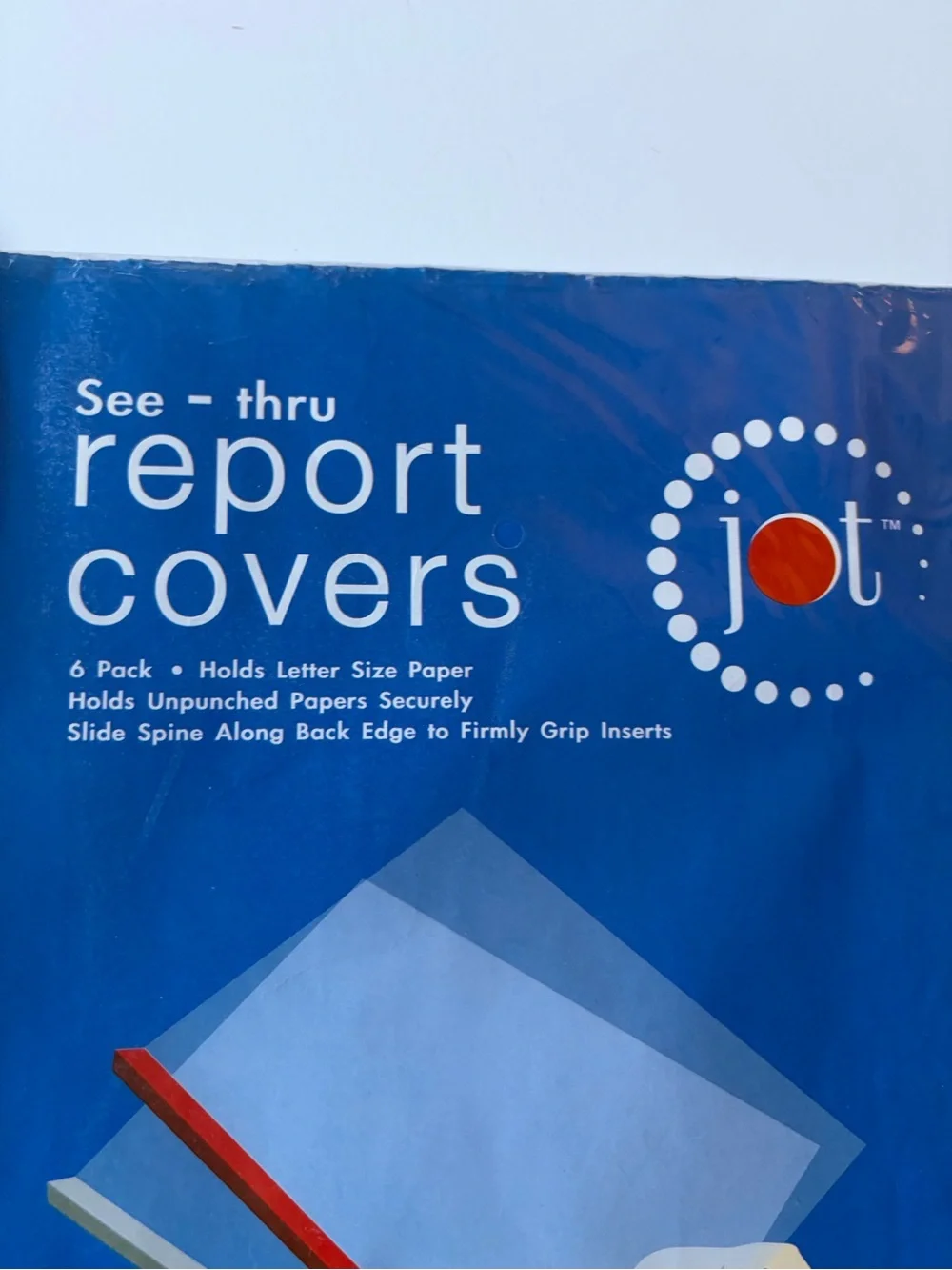 Pack of Six New See-thru Report Covers with Red White and Blue Colored Spines